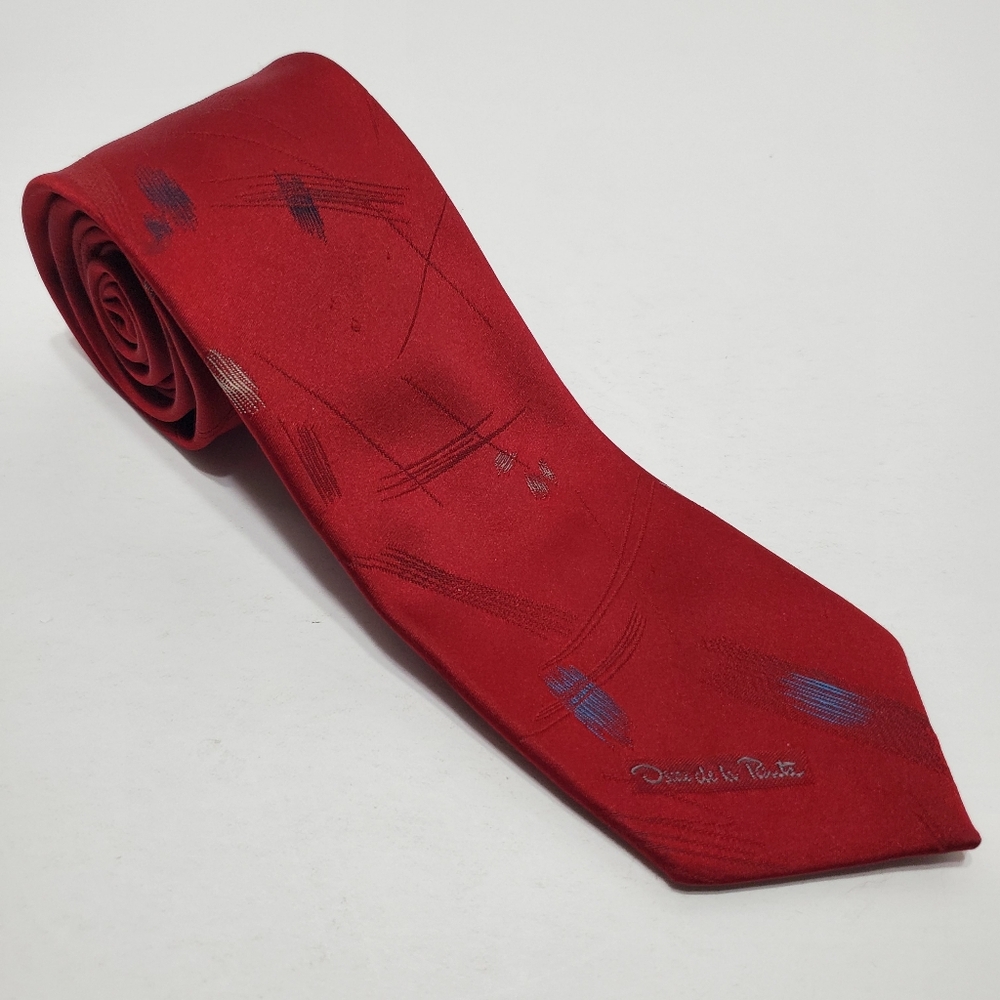 Oscar de la Renta Red Geometric Men's Designer Neck Tie 57x3"